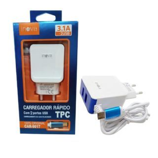 Carregador Inova Rpido 3.1 Tipo-C Com Duas Entradas USB - CAR19